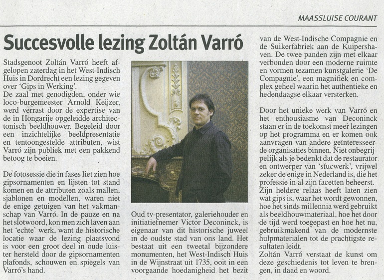 Artikel in de Maassluise Courant over een lezing van Zoltán Varró